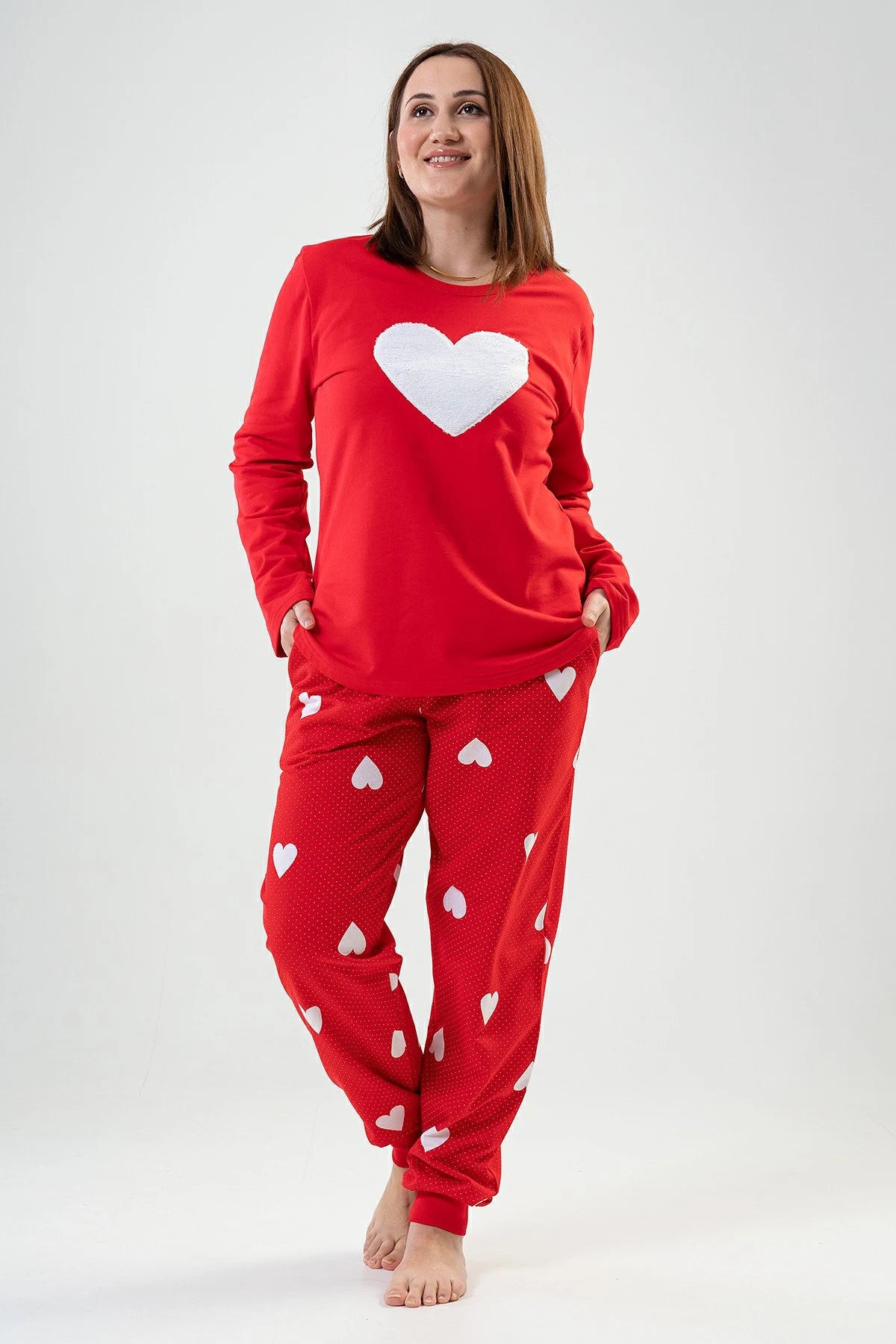 Cotton Red Heart Pajama Set Plus Size