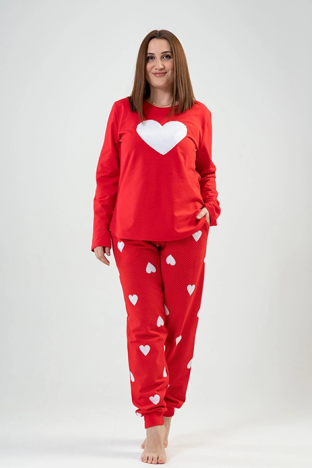 Cotton Red Heart Pajama Set Plus Size