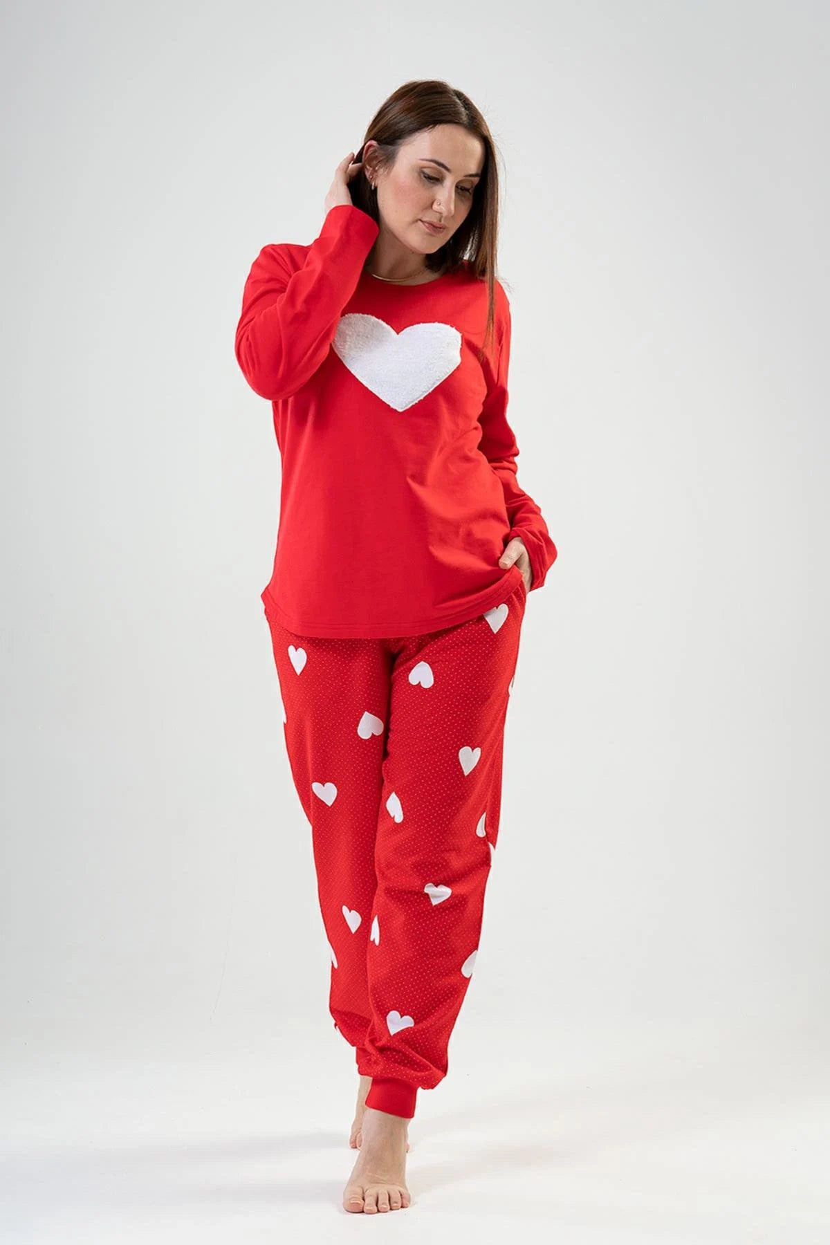 Cotton Red Heart Pajama Set Plus Size