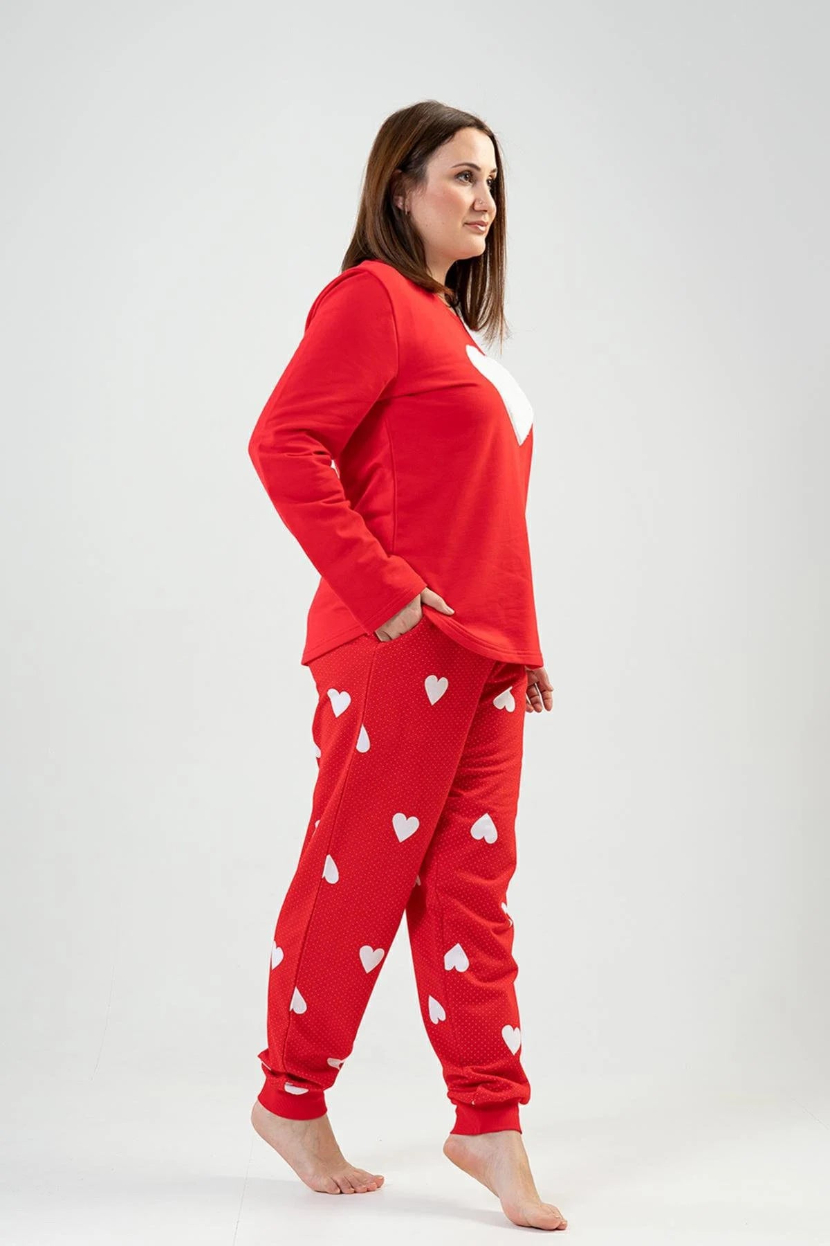 Cotton Red Heart Pajama Set Plus Size