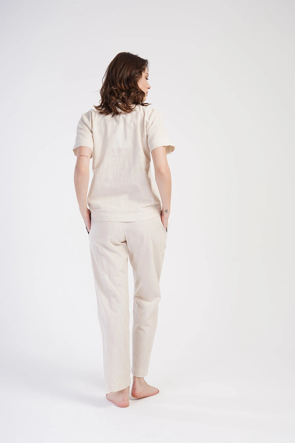 Cotton and Linen Beige Pajama Set for Women