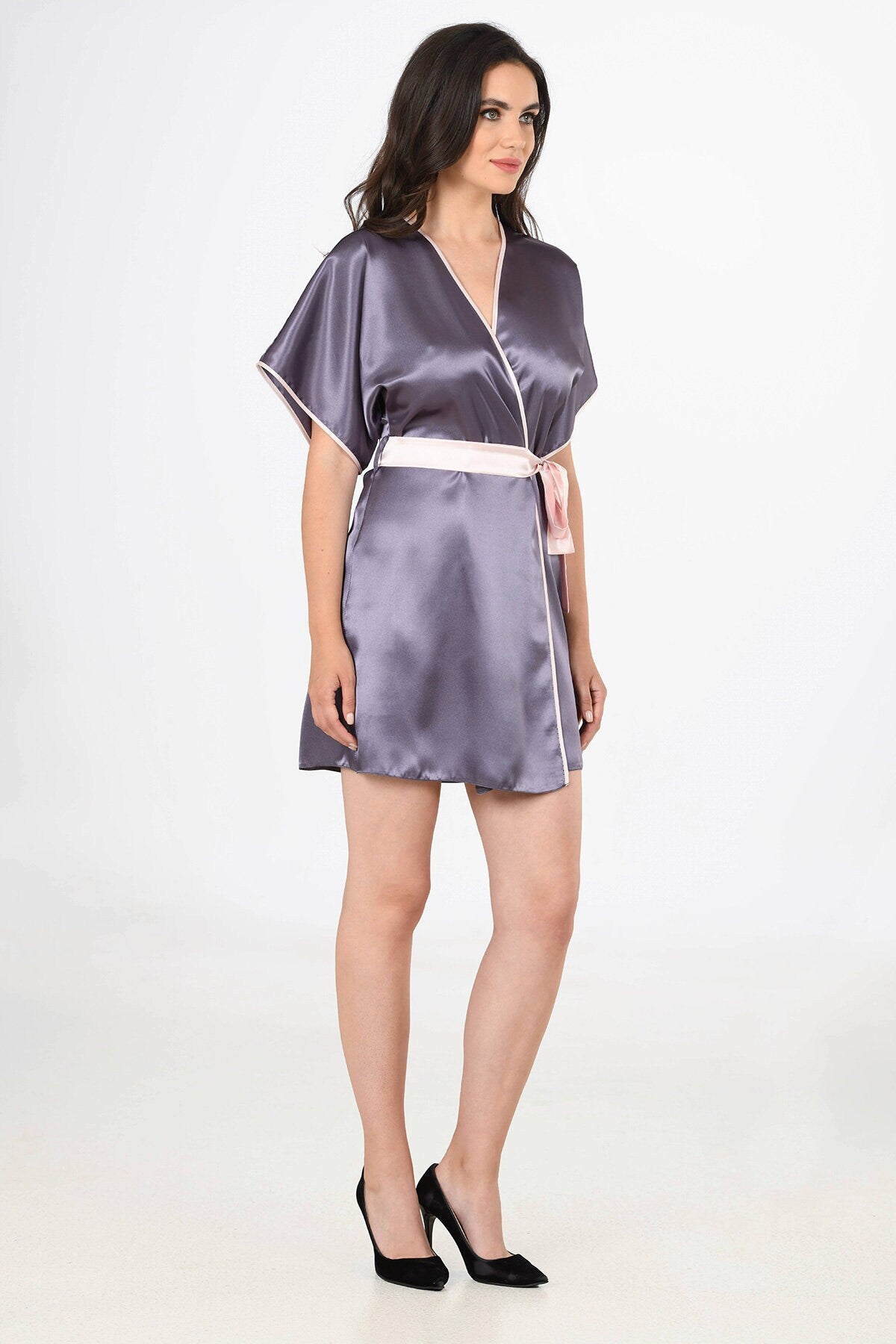 Dark Gray Satin Dressing Gown